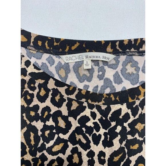 RACHEL ROY Brown Black Leopard Print Split Dolman Sleeve Stretch Top Sz Small - Picture 5 of 9